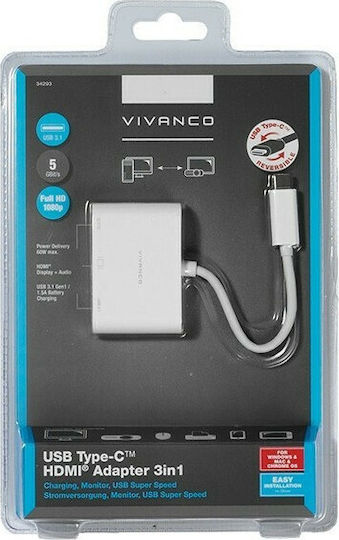 Vivanco USB-C Docking Station mit HDMI 4K PD Weiß (34293)