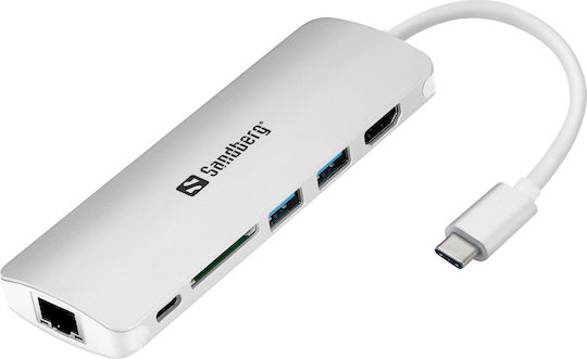 Sandberg USB-C Docking Station mit HDMI 4K PD Ethernet Silber (136-18)