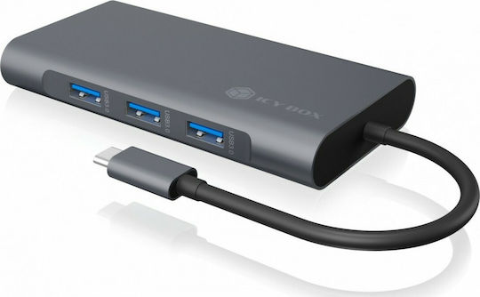 Icy Box USB-C Docking Station με HDMI 4K PD Ethernet και σύνδεση 2 Οθονών Γκρι (IB-DK4040-CPD)