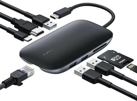 Aukey Unity C71 USB-C Docking Station with HDMI 4K PD Ethernet Black