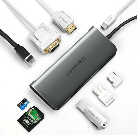 Ugreen USB-C Docking Station with 4K PD Ethernet and Support for 2 Monitors Gray (40873)