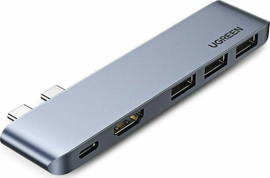 Ugreen CM251 Dual USB-C Docking Station mit HDMI 4K PD und Verbindung 2 Monitore Silber