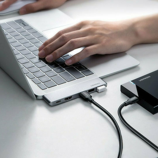 Ugreen CM251 Dual USB-C Docking Station mit HDMI 4K PD und Verbindung 2 Monitore Silber