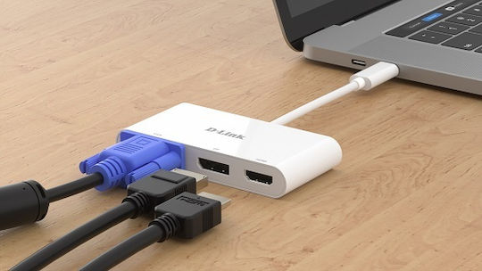 D-Link USB-C Docking Station with HDMI/DisplayPort 4K and Support for 3 Monitors White (DUB-V310)