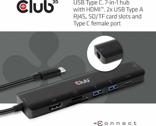 Club3D USB-C Docking Station με HDMI 4K PD Ethernet Μαύρο (CSV-1592)