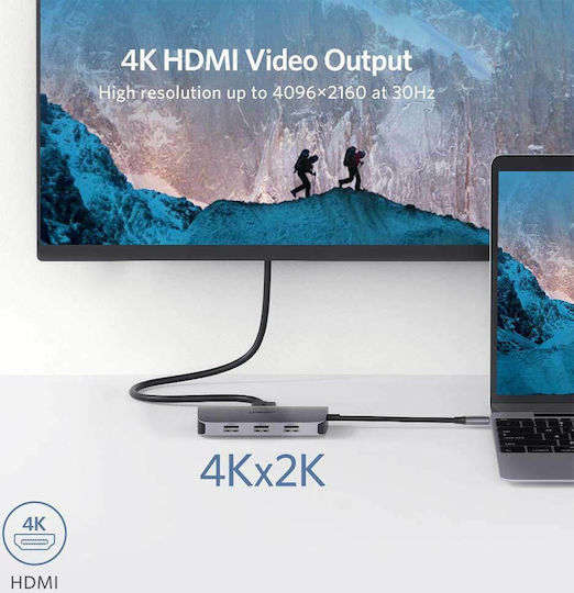 Ugreen USB-C Docking Station με HDMI 4K PD Ethernet Γκρι (50771)
