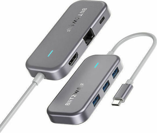 BlitzWolf BW-TH10 USB-C Docking Station with HDMI 4K PD Ethernet Gray