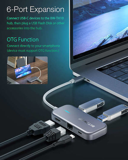 BlitzWolf BW-TH10 USB-C Docking Station with HDMI 4K PD Ethernet Gray