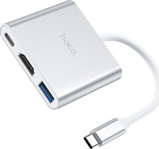 Hoco HB14 Easy use USB-C Докинг станция с HDMI 4K PD Сребрист