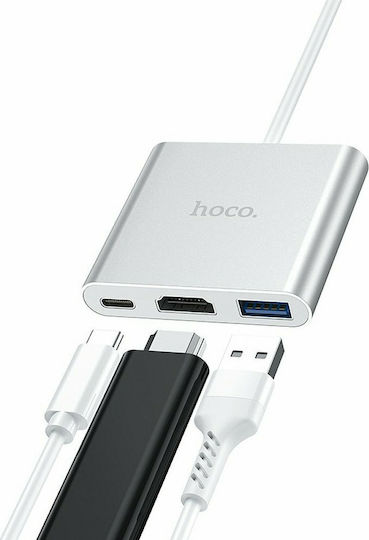 Hoco HB14 Easy use USB-C Докинг станция с HDMI 4K PD Сребрист