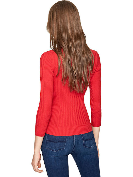 Pepe Jeans Kim Women's Blouse Cotton Long Sleeve Turtleneck Lipstick Red