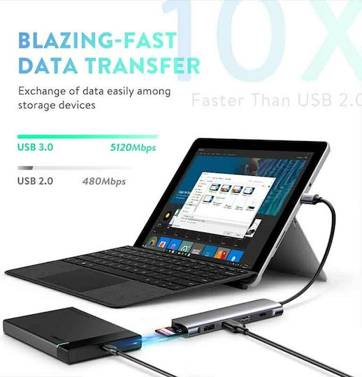 Ugreen CM195 USB-C Докинг станция с HDMI 4K PD Сив