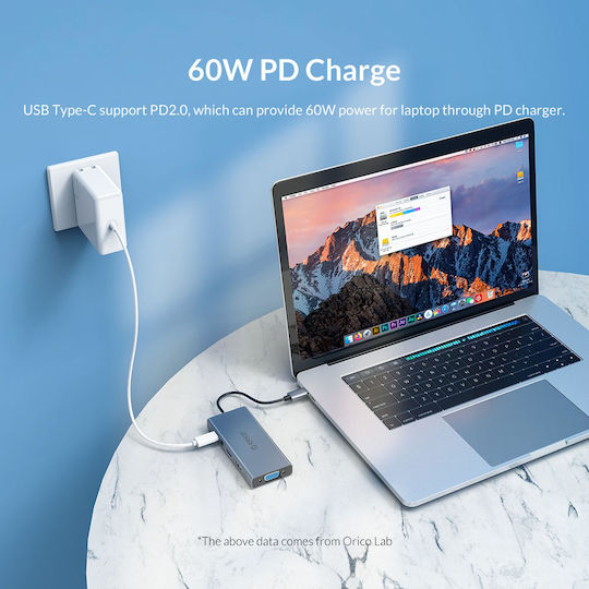 Orico MC-U501P USB-C Docking Station με HDMI 4K PD και συνδεση 2 Οθονών Γκρι
