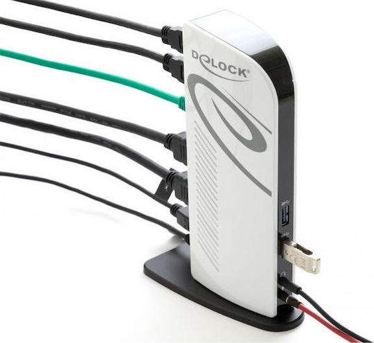 DeLock USB-A / USB-C Docking Station με HDMI Ethernet και συνδεση 2 Οθονών Ασημί (87771)