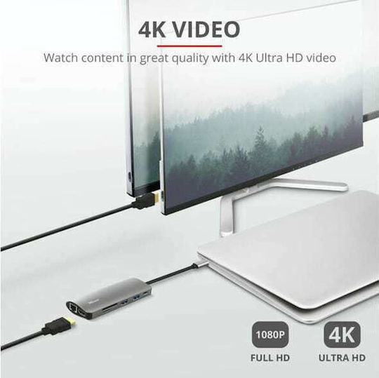 Trust Dalyx 7-in-1 USB-C Docking Station mit HDMI 4K PD Ethernet Silber