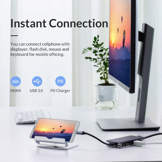 Orico WB-11P USB-C Docking Station with HDMI 4K PD Ethernet Gray
