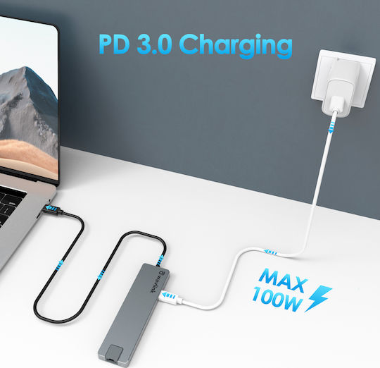 Wavlink USB-C Stație de andocare cu HDMI 4K PD Ethernet Gri (WL-UHP3409)