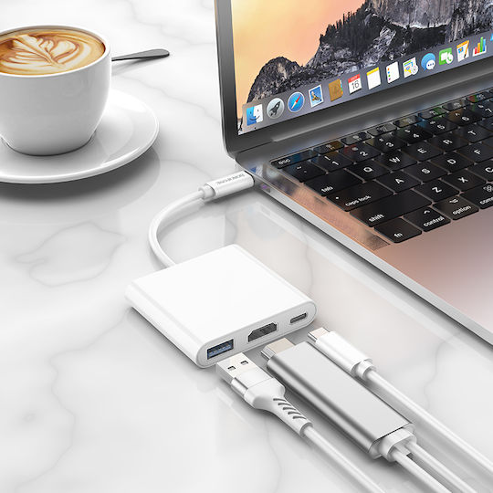 Borofone DH4 USB-C Docking Station mit HDMI 4K PD Weiß