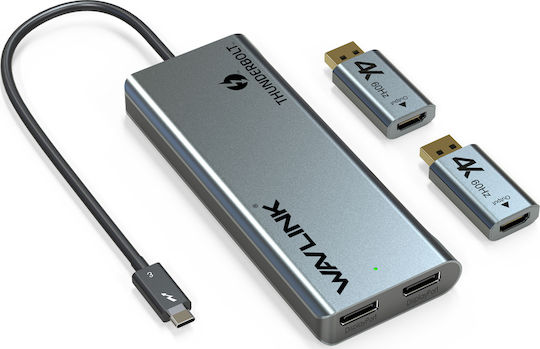 Wavlink Thunderbolt 3 Докинг станция с DisplayPort 4K Ethernet и свързване 2 монитора Сребрист (WL-UTD05H)