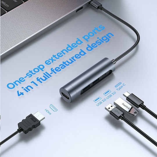 Joyroom USB-C Докинг станция с HDMI 4K PD Сив (S-H113-DG)