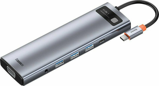 Baseus Metal Gleam Series USB-C Docking Station with HDMI 4K PD Ethernet and Support for 3 Monitors Gray