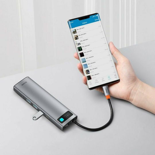 Baseus Metal Gleam Series USB-C Docking Station with HDMI 4K PD Ethernet and Support for 3 Monitors Gray