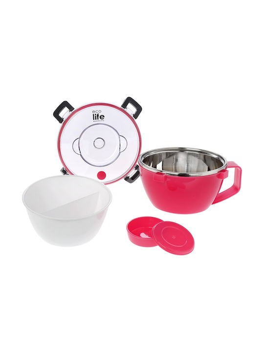 Ecolife Inox Thermo Lunch Box Double Wall Round Pink 850ml