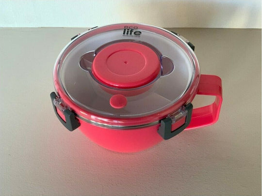 Ecolife Double Wall Round Δοχείο Φαγητού Inox Θερμός Ροζ με Χωρίσματα 850ml
