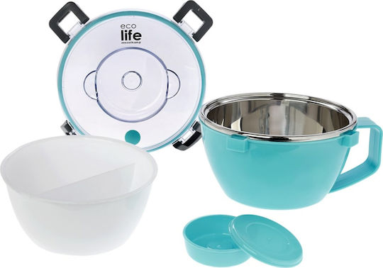 Ecolife Recipient Rotund Termos Inox Cu Perete Dublu Albastru Cu Compartimente 850ml
