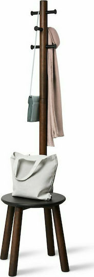 Umbra Pillar Freistehender Kleiderständer Hölzernes Black/ Walnut Mit 6 Haken & Hocker 50x50x167cm