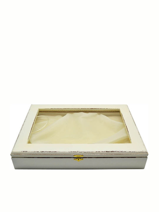 Ankor Tabletop Square Wedding Crown Case Wooden Ecru 25x35cm