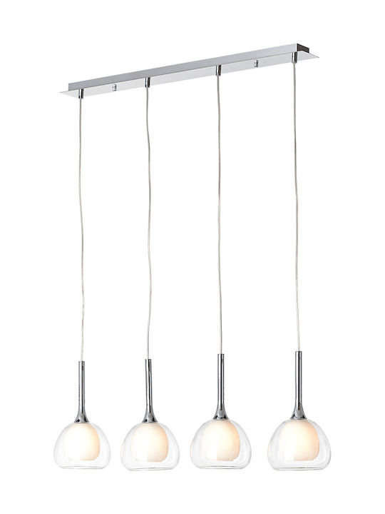 Brilliant Hadan Pendant Suspension Rail for 4 Bulbs E14, E.14 Silver