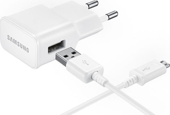 Samsung Φορτιστής με Θύρα USB-A και Καλώδιο micro USB 10W Λευκός (ETA-U90EW & ECB-DU4AWE)