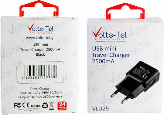 Volte-Tel Φορτιστής Χωρίς Καλώδιο με Θύρα USB-A Μαύρος (VLU25)