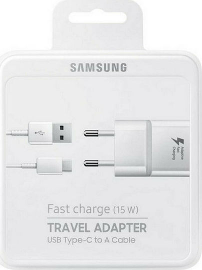 Samsung Charger with USB-A Port and Cable USB-C 15W Whites (EP-TA20EWE+EP-DN930CWE Retail)