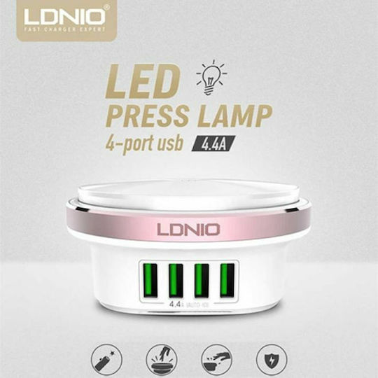 Ldnio с 4 USB-A порта Розов (A4406)