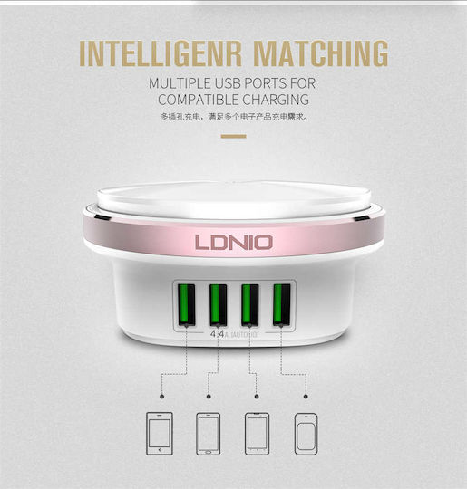Ldnio с 4 USB-A порта Розов (A4406)