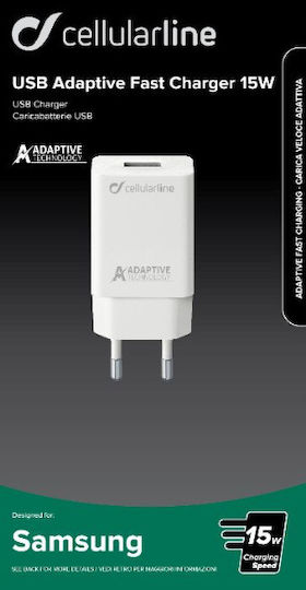 Cellular Line Ladegerät ohne Kabel mit USB-A Anschluss 15W Weißs (ACHSMUSB15WW)