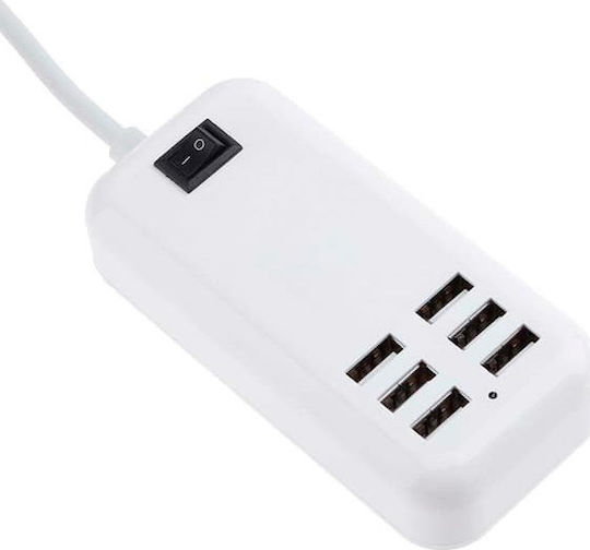 GloboStar Βάση Φόρτισης με 6 Θύρες USB-A 20W σε Λευκό χρώμα (69998)