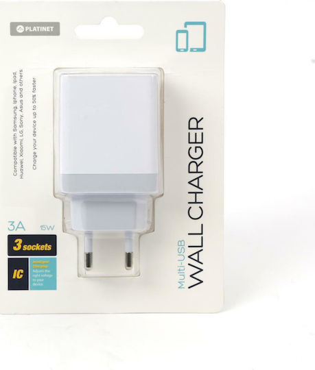 Platinet Φορτιστής Χωρίς Καλώδιο με 3 Θύρες USB-A 15W Λευκός (PLCU33AW)