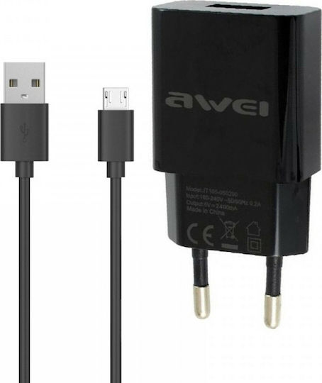 Awei Ladegerät mit USB-A Anschluss und Kabel Micro-USB Schwarzs (C-831)