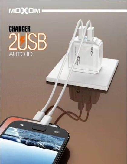 Moxom Charger with 2 USB-A Ports and Cable micro USB Whites (KH-70Y )