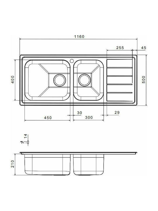Apell Linear 8516 Ένθετος Νεροχύτης Αριστερός Inox Σατινέ Μ116xΠ50cm Ασημί