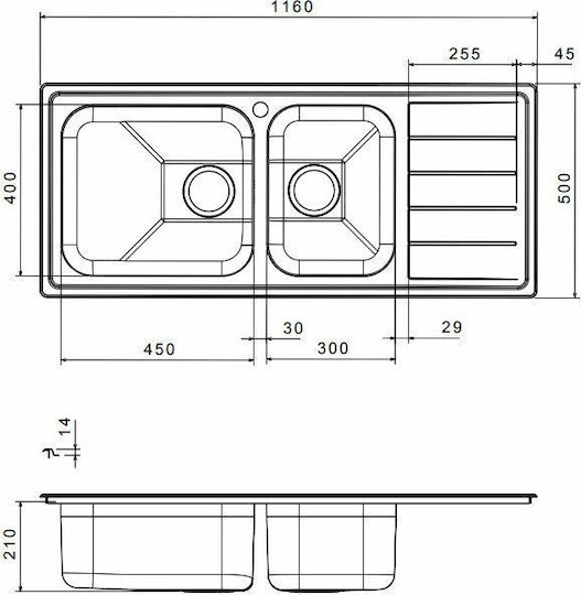 Apell Linear 8516 8516-110 Drop-In Spüle Links Inox Satiniert B116xT50cm Silber