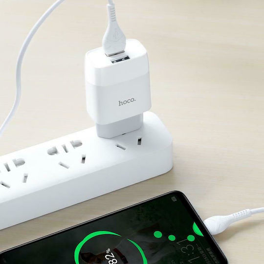 Hoco Φορτιστής με 2 Θύρες USB-A και Καλώδιο micro USB Λευκός (C73A Glorious)