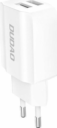 Dudao Зарядно без кабел с 2 USB-A порта Quick Charge 3.0 Бял (A2EU)