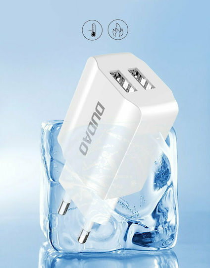 Dudao Зарядно без кабел с 2 USB-A порта Quick Charge 3.0 Бял (A2EU)