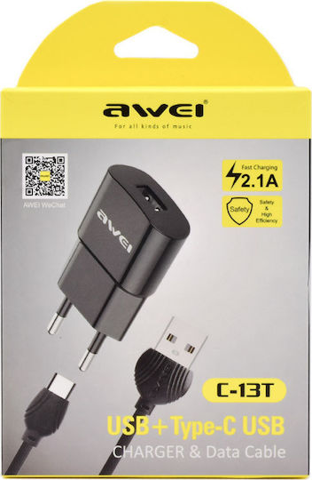 Awei с USB-A порт и кабел micro USB Черен (C-13T)