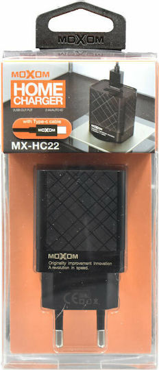 Moxom Charger Without Cable with 2 USB-A Ports Blacks (MX-HC22)