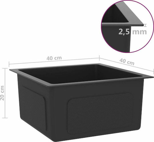 vidaXL Ένθετος Νεροχύτης Inox Σατινέ Μ40xΠ40cm Μαύρος